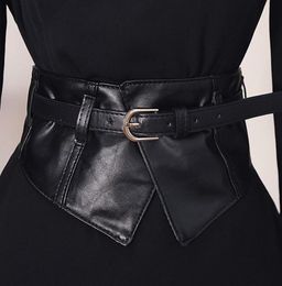 Belts Women Peplum Wide PU Elastic Slim Corset Black Faux Leather Dress Waist Belt Cummerbund Girdles Pin Buckle251Q3917692