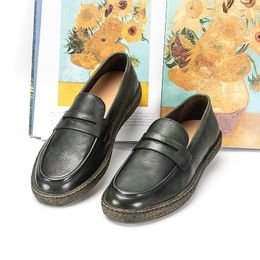Casual Shoes Genuine Leather Loafers For Men Flat Bottomed Breathable Comfortable Daily Business Leisure