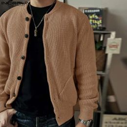 Sweaters 2024 Men Cardigan Solid Colour Knitted V Neck Long Sleeve Button Casual Sweaters Streetwear Fashion Leisure Kimono S5XL INCERUN