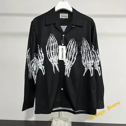 Men's Casual Shirts Hip Hop Oversized Hawaii Beach Style Top Skeleton Ghost Claw Full Printing WACKO MARIA Long Sleeved Shirt For Men Women