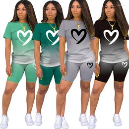 Women's Tracksuits Summer Women Yoga 2 Piece Sets Fitness Legging Set Short Sleeve T Shirt Slim Fit Elegant Outfits Sports Gradient Athletic