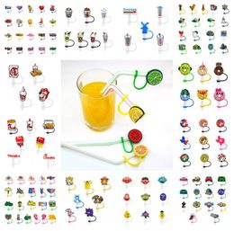 Custom drinks etc pattern soft silicone straw toppers accessories cover charms Reusable Splash Proof drinking dust plug decorative3580144