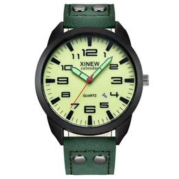 Wristwatches Men Genuine XINEW Brand Cheap es Erkek Barato Saat Fashion Leather Band Army Sports Date Quartz Vintage Reloj Hombre Q240426