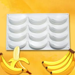 Moulds 12 Cavity 3D Banana Silicone Mold for Baking Chocolate Mousse Cake Ice Cream Dessert Pastry Mould Decorating Tools