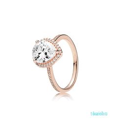 18K Rose gold Tear drop CZ Diamond RING with Original Box for 925 Silver Wedding Rings Set Engagement Jewelry for Women8635349