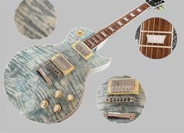 E -Gitarre graue blaue Farbe Körper Top Transparent Gitarre zurück Satin fertig