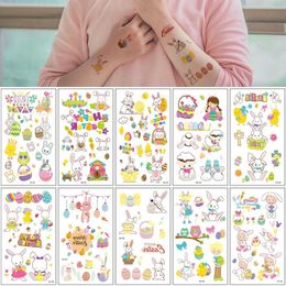 Tattoo Transfer Easter Temporary Tattoo Stickers 10pcs Small Size Multiple Patterns Cartoon Rabbit Easter Egg Tattoo Stickers 240427