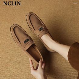 Casual Shoes 2024 Spring/Summer Women Round Toe Chunky Heels For Kid Suede Low Loafers Handmade Zapatos De Mujer