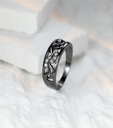 Wedding Rings Antique Black Small Moon Ring White Zircon Round Stone Hollow Fashion Gold Engagement For Women Jewelry1994969