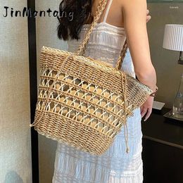 Evening Bags JinMantang Design 2024 Summer Women Weave Straw Tote Bag In Travel Beach Handmade Lady Rattan Shoulder Side Handbags