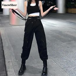 Women's Pants VmewSher 4XL Spring Autumn Women Cargo Fashion Strap Overall Long Jogger Streetwear Elastic Waist Trousers