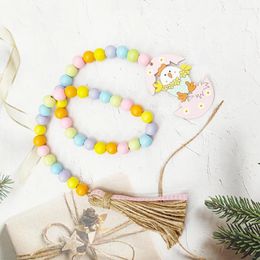 Decorative Figurines Easter Wooden Bead Garland With Tassels Farmhouse Beads Rustic Country Decor Eggshell Wood For Gift