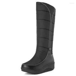 Boots Keep Warm Fur High Snow Women Winter Shoes 2024 Casual Wedge Down Waterproof Black Red Thick Plush Knee Girls