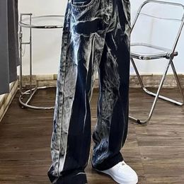 Women's Jeans Black Wide Leg Women Loose Fitting Spring Summer 2024 Instagram Fashion High Street Tie Dye Chic Design Straight Pants