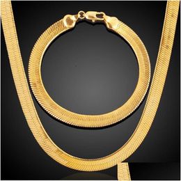 Chains 3/4/7Mm Wide Vintage Snake Bone Necklace For Women Men Flat Herringbone Chain Chokers Gold Filled Miami Jewellery Drop Delivery Dhlrd