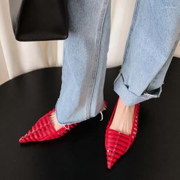 Casual Shoes 2024 Summer Brand Kitten Low Heels Roman Sandals Women's Pointed Toe Rivets Hollow Cutout Mesh Ladies Dress White Red