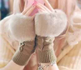 LASPERAL 1Pair Women Fashion Gloves Faux Fur Hand Wrist Crochet Knitted Fingerless Gloves Winter Autumn Knitting4542187