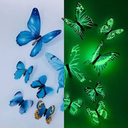 12Pcs Fashion 3D Luminous Butterfly Creative Wall Sticker For DIY Stickers Modern Art Home Decorations Gift 240424