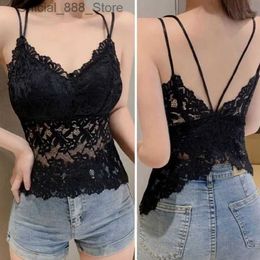 Women's Tanks Camis Women Lace Embroidery Bralettes Hollow Cross Bow Beauty Back Underwear Sexy Vest Lingerie Fe Wireless Bra Padded Tube Tops d240427