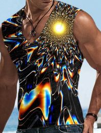 Men's Tank Tops Mens Dazzling Colourful Printed Sleeveless Hawaiian Tank Top Sunshine Leisure Beach Tank Top V-neck Mens Sweatshirt 2023L2404