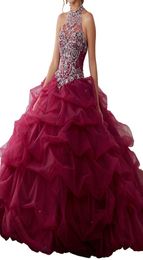 Quinceanera Dresses 2019 Sexy Heart Neckle Eugene Yarn Back Band Dragging Heavy Handmade Neckband with Web Design Customised Packi7326789