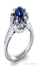 2018 New Arrival Original Desgin Vintage Fashion Jewellery 925 Silver Fill Round Shape Blue Sapphire CZ Dimaond Wedding Band Ring fo3631111