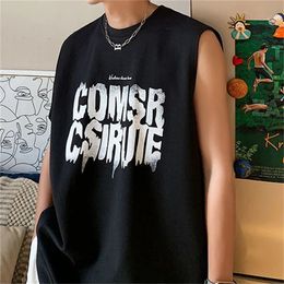 Men Vest Summer Letter Print Beach Tank Tops Sleeveless Underwear Cotton Male Casual Vests Korea Fashion Undershirt White 240423