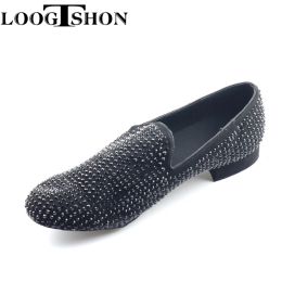 Boots LOOGTSHON Black W Men's Black leather ballroom dance shoes Flats Modern dance shoes Tango Party Wedding Square dance shoes