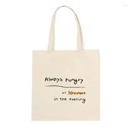 Shopping Bags Always Hungry Funny Women Canvas Bag Casual Letters Print Shoulder Cotton Shopper Tote Handbag Thin Cloth Eco