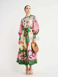 Basic Casual Dresses Designer Dress Fashion Personalised Graffiti Lantern Sleeves Long Irregular Dress for Women