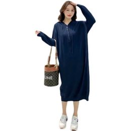 Maternity Dresses Black Navy Blue Loose Hooded Pregnant Womens Knitted Plus Size Leisure Wholesale Q240427