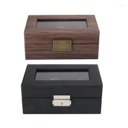 Watch Boxes 3-point Case With Two Color Carbon Fiber Grain Wood PU Leather Display Box Home Storage
