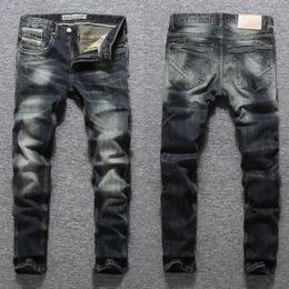 Men's Jeans Fashion designer mens jeans retro black blue slim fit cardigan Italian style cotton denim pants Hombre Q240427