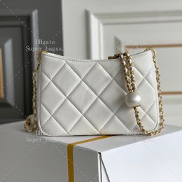 10A mirror quality luxury Hobo bag pearl chain crossbody bag designer bag sheepskin mini bag strap box YC409