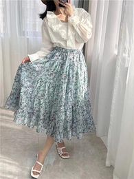 Skirts Summer Small Fresh Pastoral Style Full Body Printed Pleated Mid-length Skirt