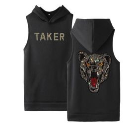 Men's Hoodies & Sweatshirts Rhinestone Sleeveless Ves Fashion Leisure Sports Outdoor Fitness Running261O