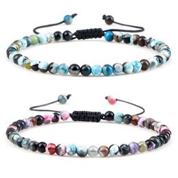 Beaded 4mm Natural Mini Bead Bracelet for Men Round Agate Stone Yoga Weaving Elastic Charm Prayer Jewellery