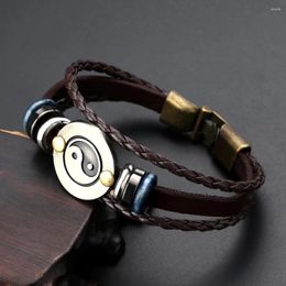 Charm Bracelets 2024 Fashion Jewellery Handmade Weave Leather Bracelet Men Vintage Multi-layer Tai Chi Cuff Pulsera Hombre