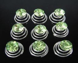 New arrive 100Pcs Light Green Color WEDDING BRIDAL CTYSTAL HAIR PIN Hair s Spins Pins9499102