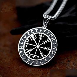 Pendant Necklaces Vintage Stainless Steel Compass Necklace Men Chains Biker Nordic Odin Rune Amet Jewellery Giftpendant Drop Delivery P Dhhsu