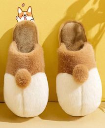 Slippers Corgi Butt Slippers Women Men Couples Cute Winter Warm y Shoes Cute Faux Fur Non Slip House Slipper Indoor Bedroom Slides J2210171306142