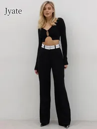 Women's Pants Jyate 2024 Patchwork Wide Leg Women Black Contrast Casual High Waist Autumn Winter Baggy Trouser Office Ladies