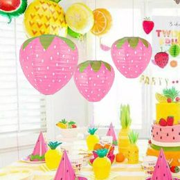 Party Decoration Pink Strawberry Lantern Shaped Children's Holidays Handheld Paper DIY Kindergarten Sweet Birthday Decor Supplies