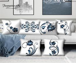 CushionDecorative Pillow Fuwatacchi Dark Blue Floral Printed Cushion Cover Flower Po Decorative Pillowcase For Home Decor Sofa Se3726224