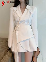 Casual Dresses Business Suit 2024 Spring Fashion Tailored Coat Fried Street Slimming Dress Long Sleeve Lace-up Skirts