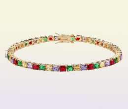 18K Gold Plated Hip Hop Multicolor CZ Zircon Tennis Chain Mens Bracelets Diamond Tennis Bracelet Luxury Designer Jewelry Gifts for5283847