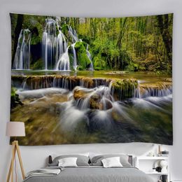 Tapestries Waterfall Landscape Tapestry Forest Scenery Hanging Wall Polyester Fabric Home Bedroom Living Room Decoration Wall Tapestry