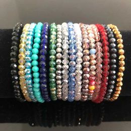 Beaded Handmade Womens 4mm Water Diamond Crystal Beads Round Glass Elastic Bracelet