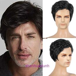 Fashionable mens wig natural black short straight hair synthetic Fibre headband man wigs