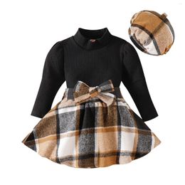 Clothing Sets Toddler Autumn And Winter Little Child Stripe High Neck Top Plaid Skirt Hat College Girl's Suit With Baby Arrival Outfit Girl
